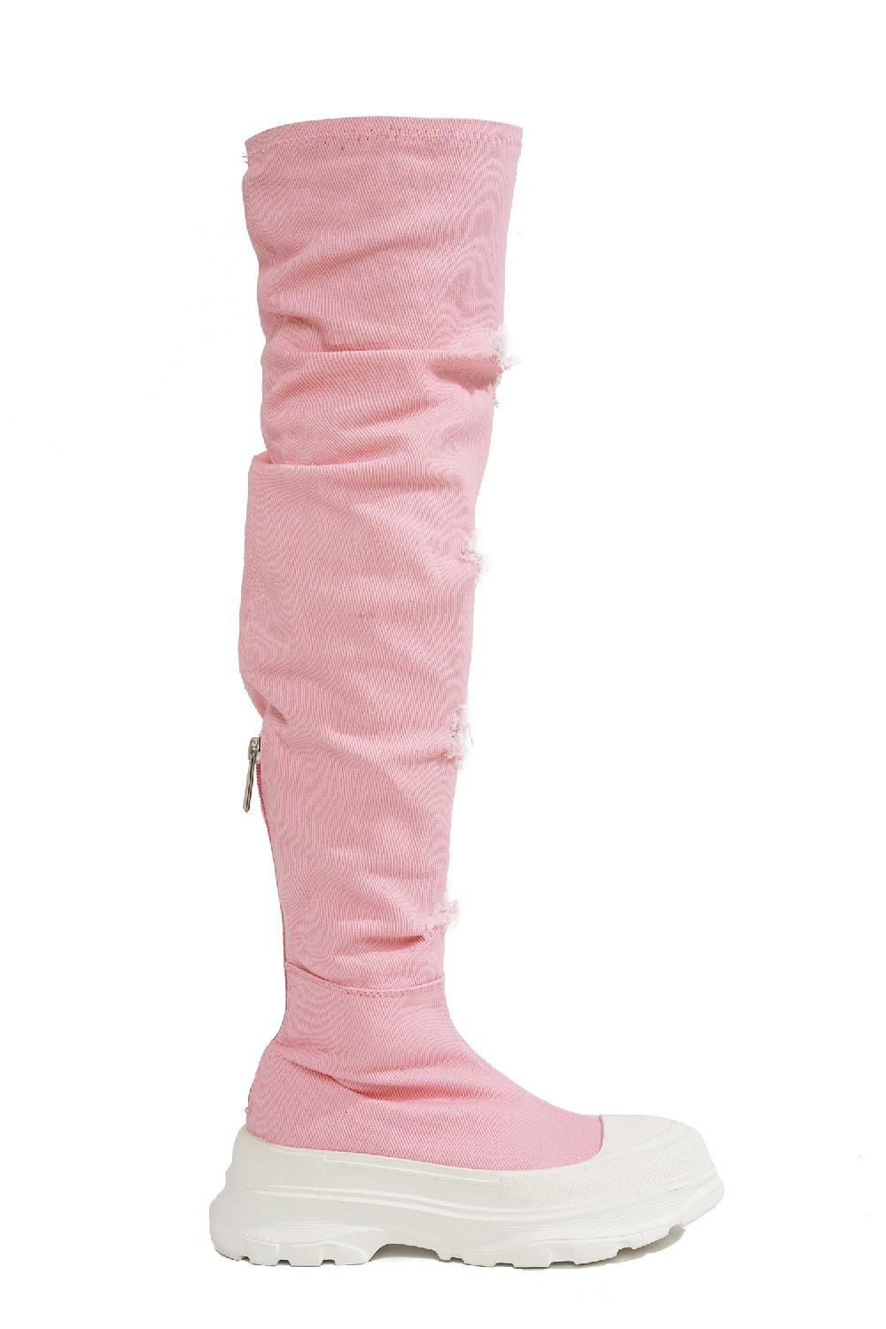 Cape Robbin Looks Chunky Sole Thigh High Denim Sneakers - Pink