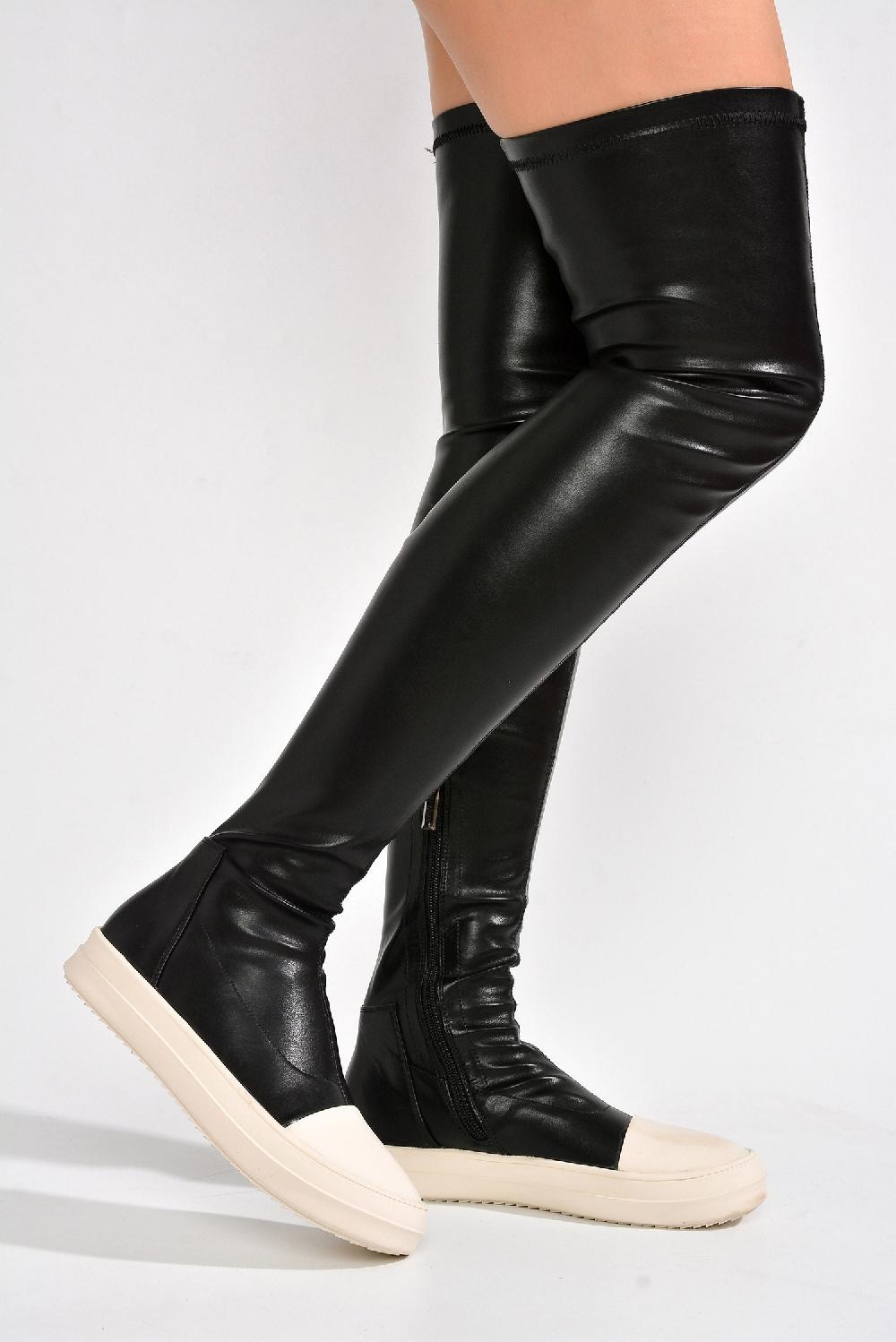 Cape Robbin Lupita Thigh High Lug Sole Flat Boots - Black