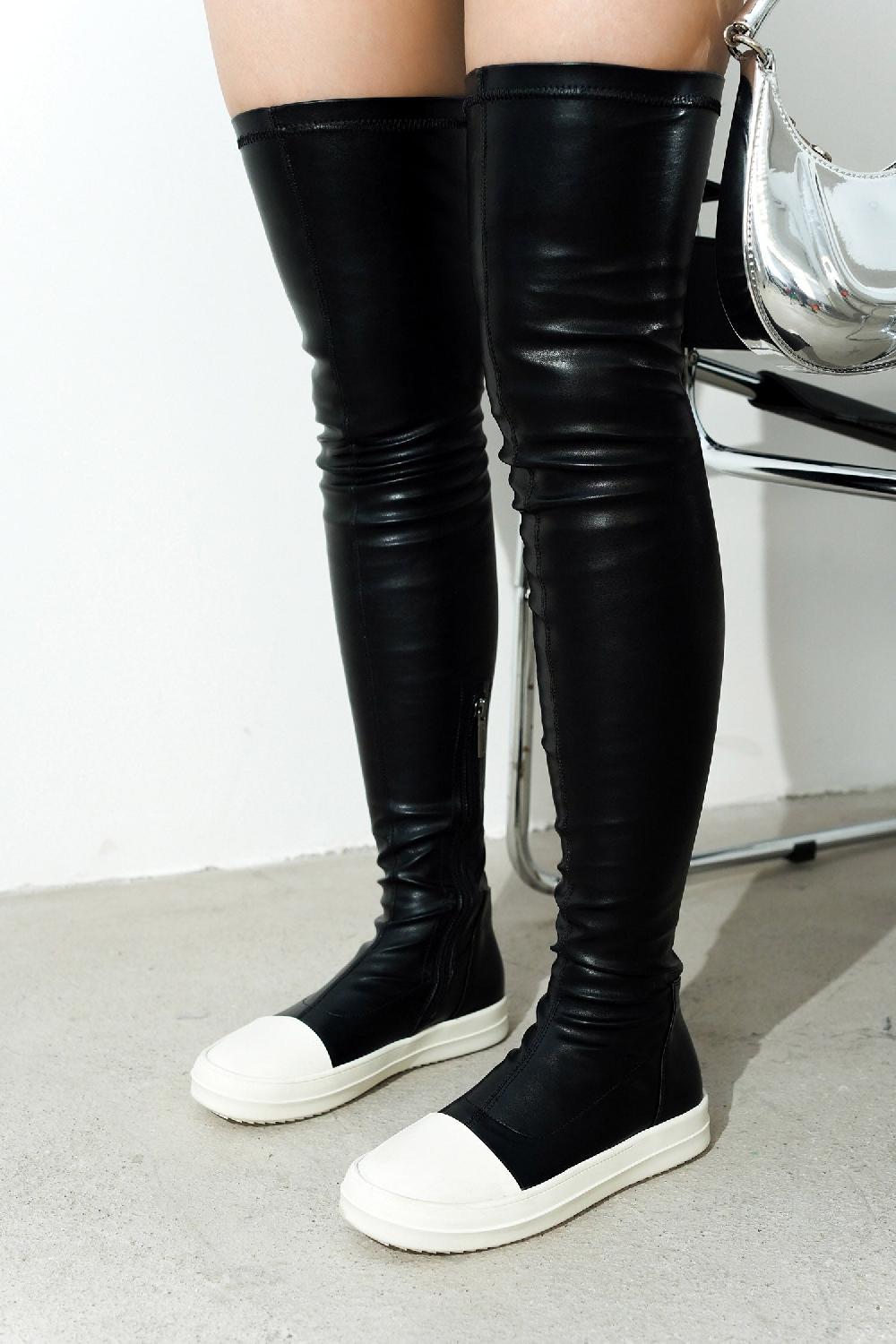 cape robbin Lupita Thigh High Lug Sole Flat Boots - Black