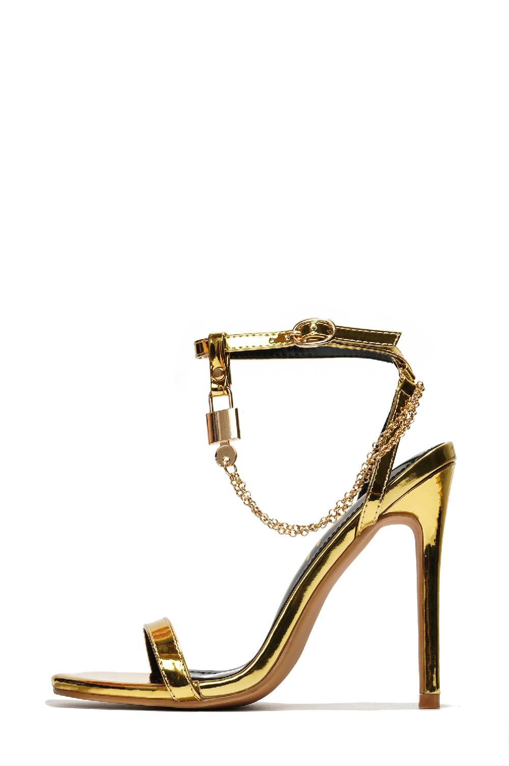 Cape Robbin Mabelle Ankle Strap Stiletto Heeled Sandals With Chain Details - Gold