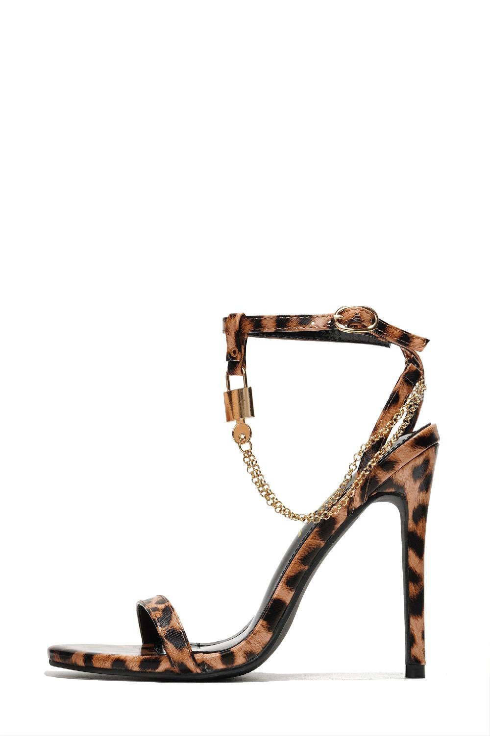 Cape Robbin Mabelle Ankle Strap Stiletto Heeled Sandals With Chain Details - Leopard