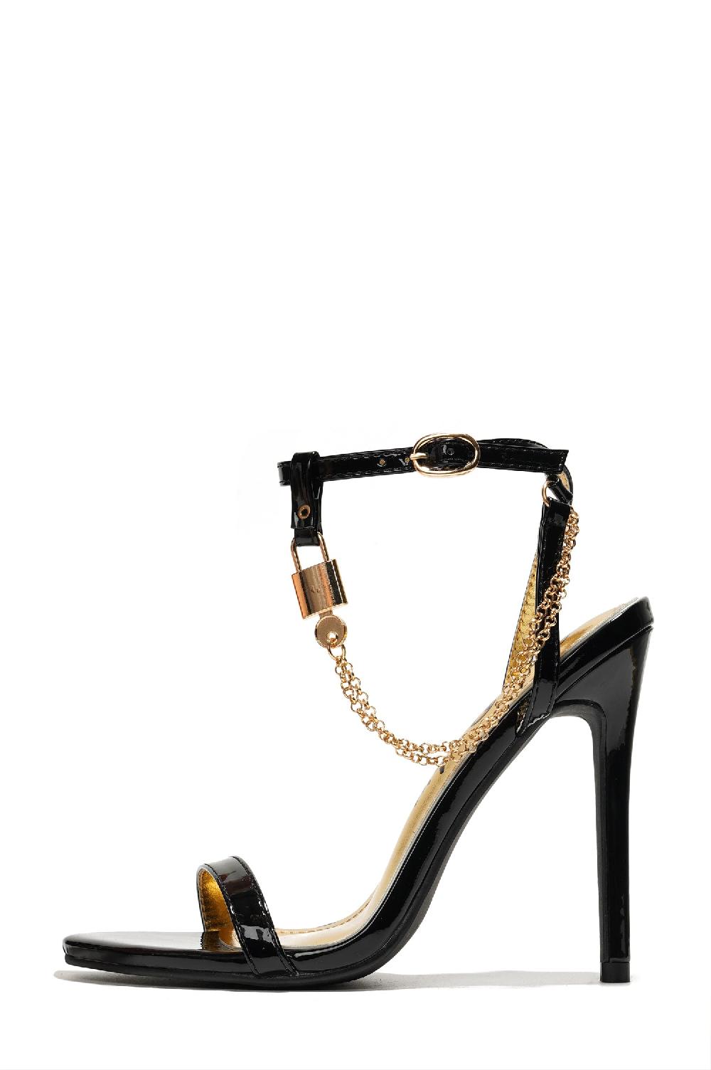 Cape Robbin Mabelle Ankle Strap Stiletto Heeled Sandals With Chain Details - Black