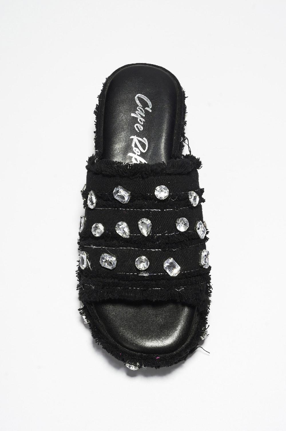 Cape Robbin Magnollia Raw Hem Rhinestone Platform Sandals - Black