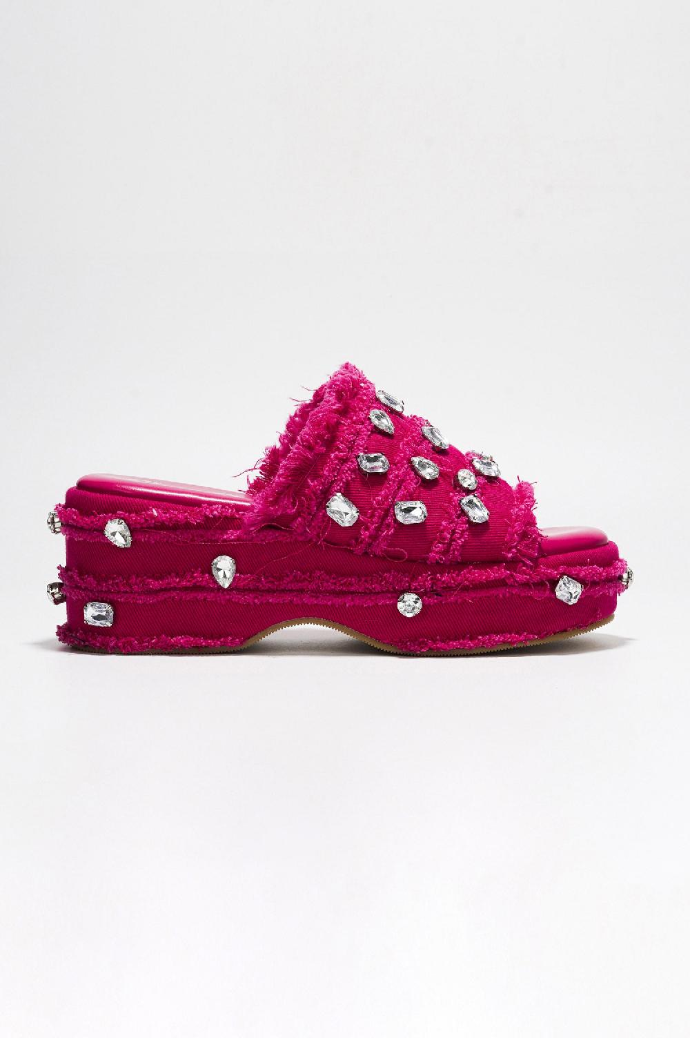 Cape Robbin Magnollia Raw Hem Rhinestone Platform Sandals - Pink