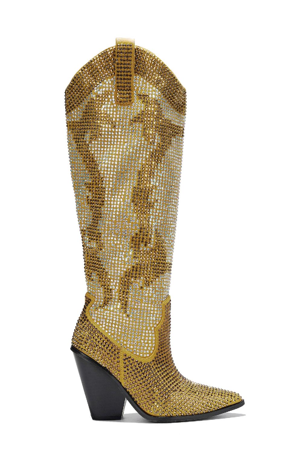 Cape Robbin Malinde Rhinestone Embelished Western Inpired Knee High Boots - Gold