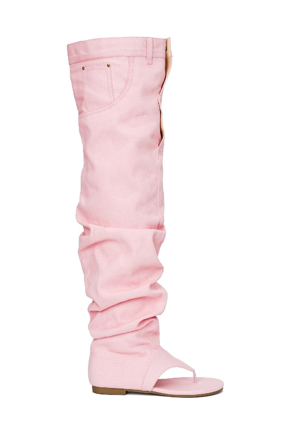 Cape Robbin Malynda Denim Thigh-high Thong Sandals - Pink