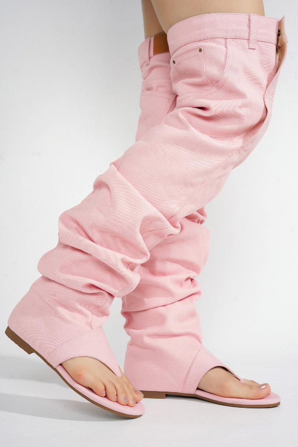 Cape Robbin Malynda Denim Thigh-high Thong Sandals - Pink