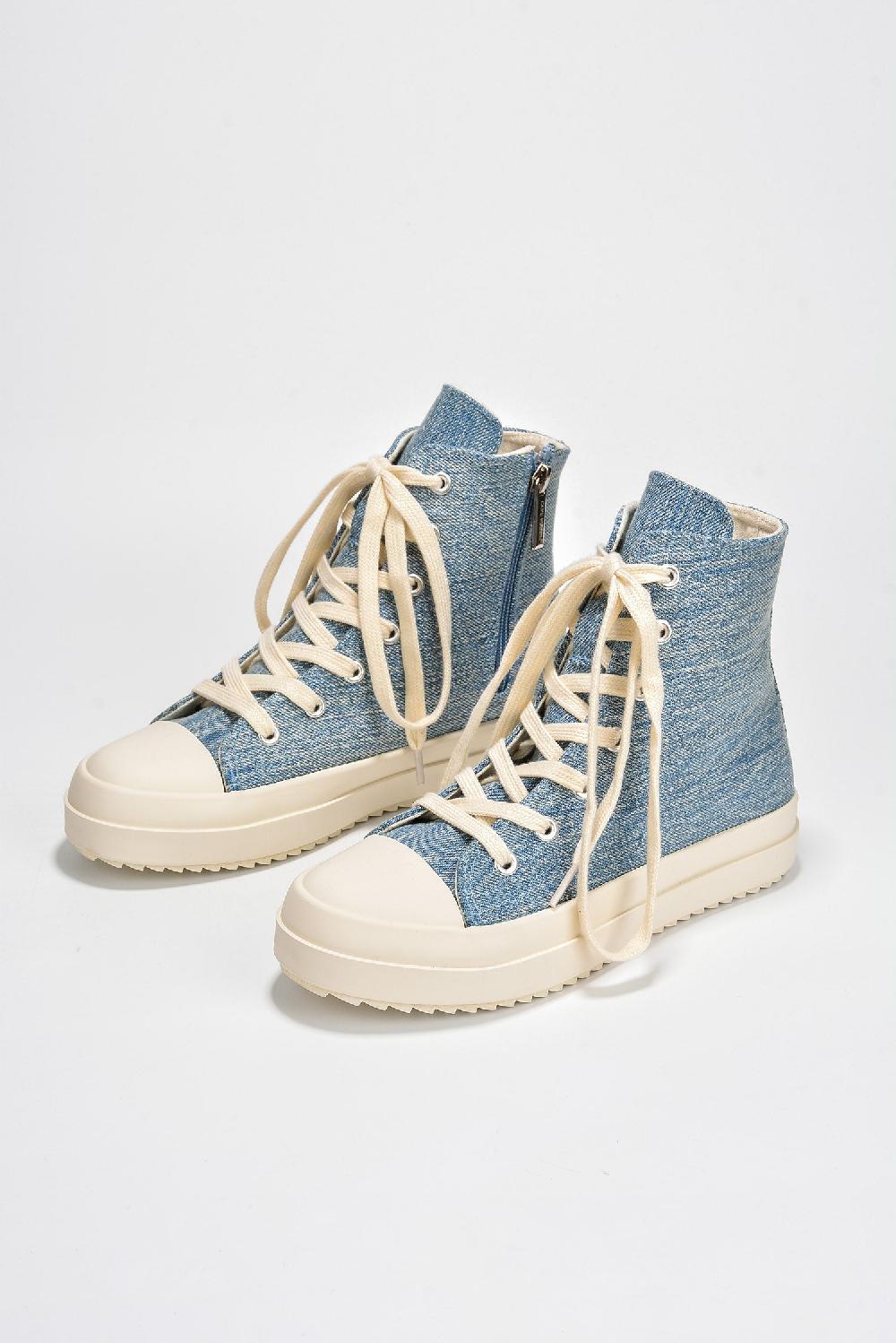 Cape Robbin Mania Lace Up High Top Lug Sole Sneakers - Denim