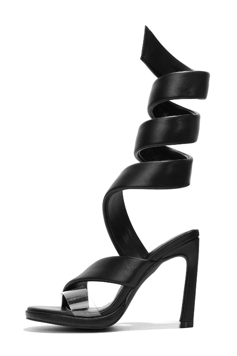 Cape Robbin Marybeth Open Toe Spiral Strap High Heel Sandals - Black