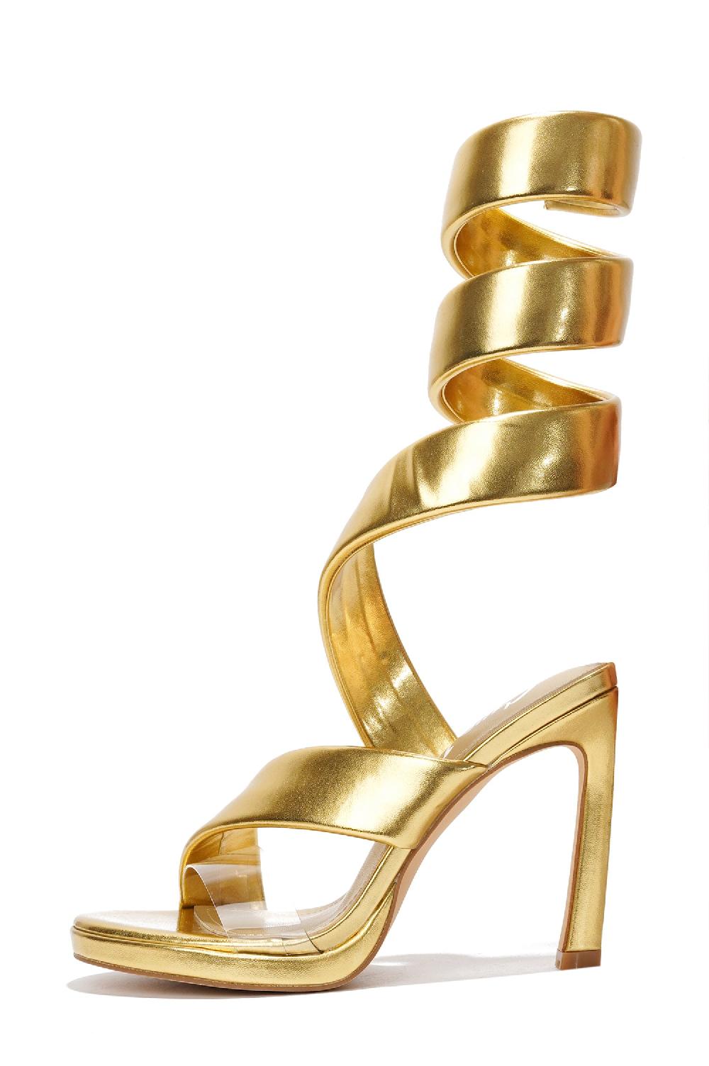 Cape Robbin Marybeth Open Toe Spiral Strap High Heel Sandals - Gold