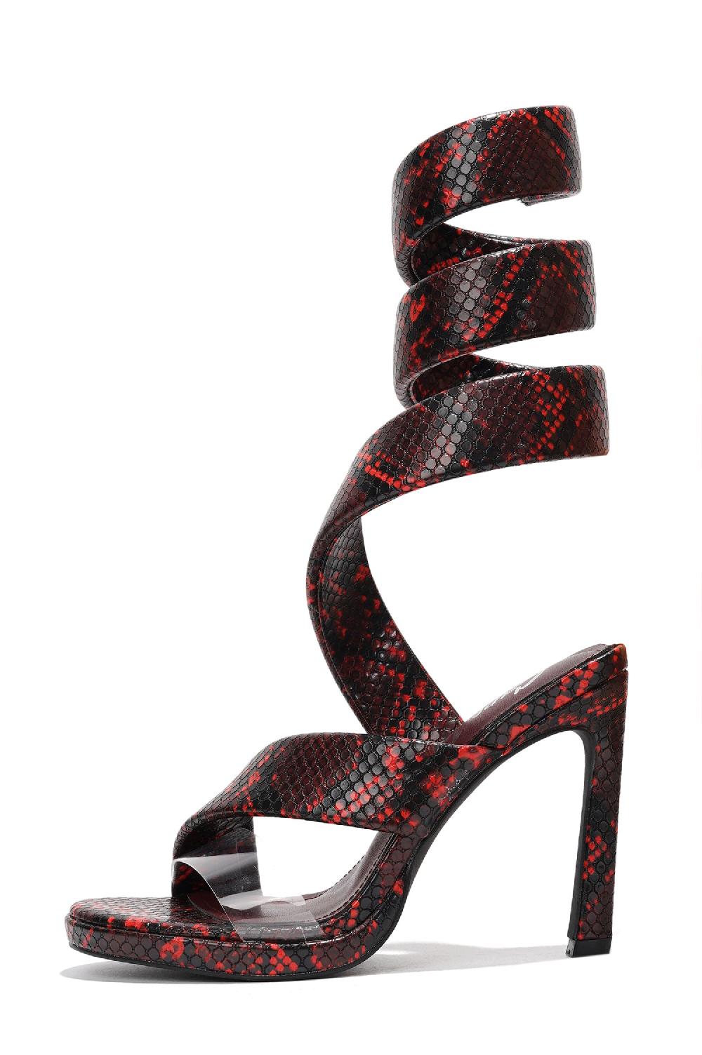 Cape Robbin Marybeth Open Toe Spiral Strap High Heel Sandals - Red