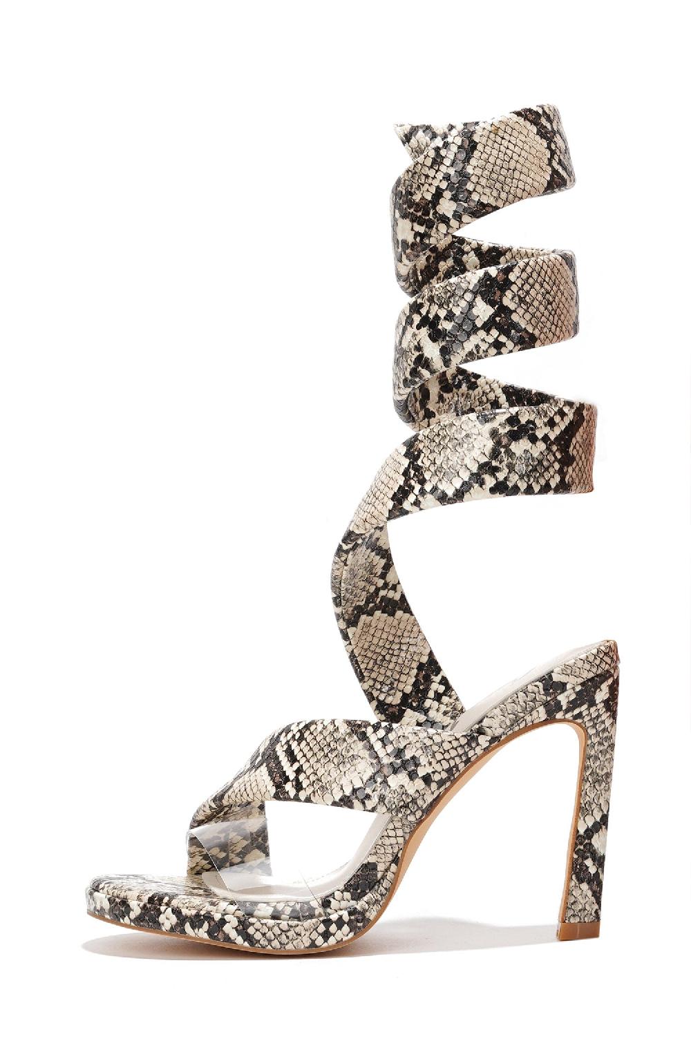 Cape Robbin Marybeth Open Toe Spiral Strap High Heel Sandals - Snake