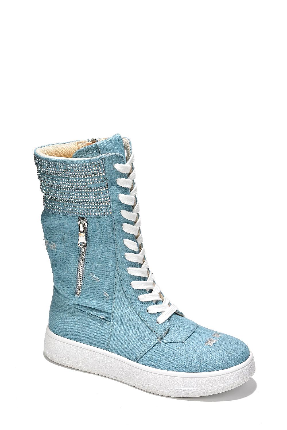 Cape Robbin Megani Rhinestone Coated High Top Sneakers - Denim