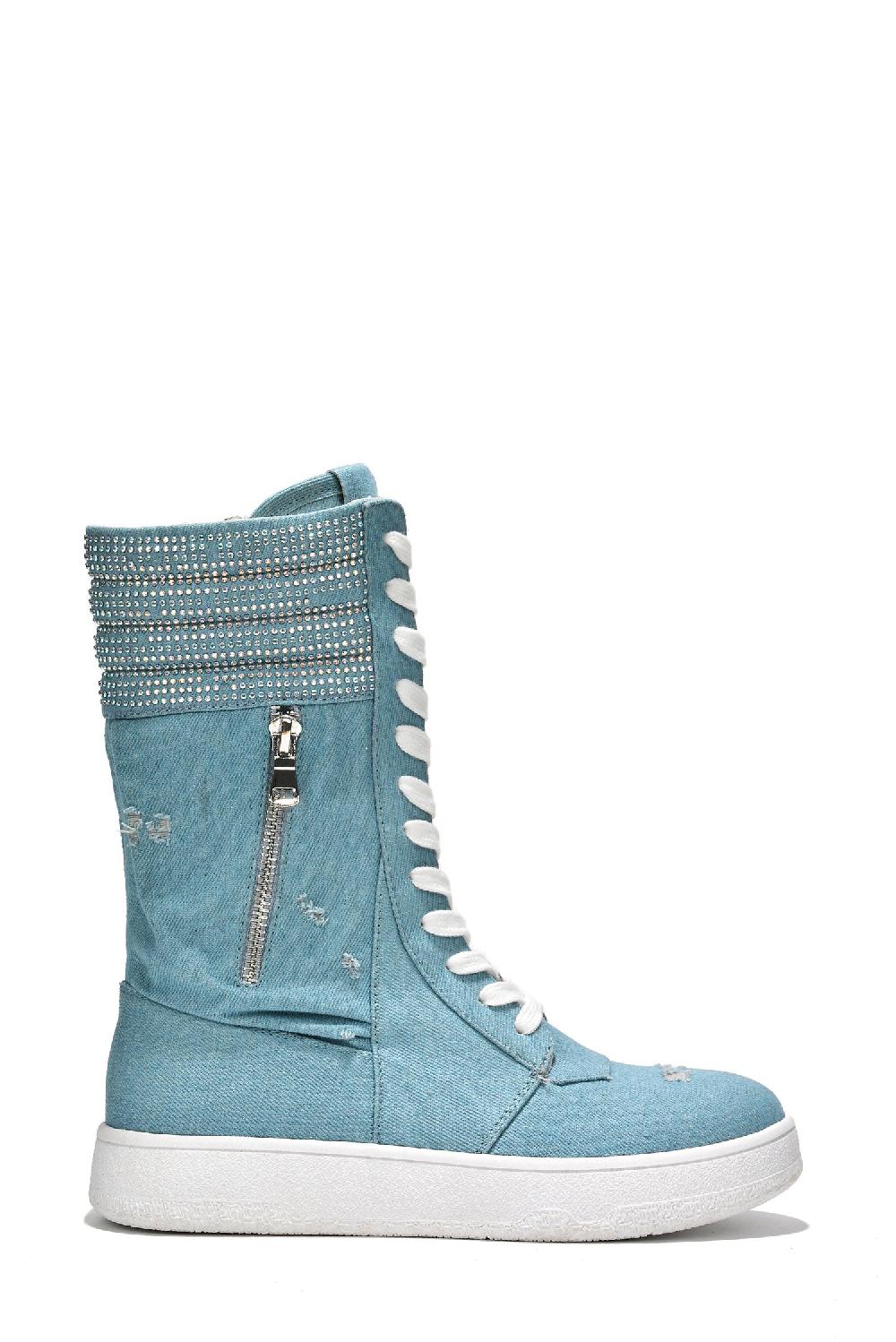 Cape Robbin Megani Rhinestone Coated High Top Sneakers - Denim