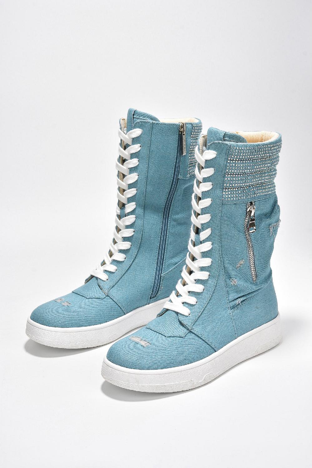 Cape Robbin Megani Rhinestone Coated High Top Sneakers - Denim
