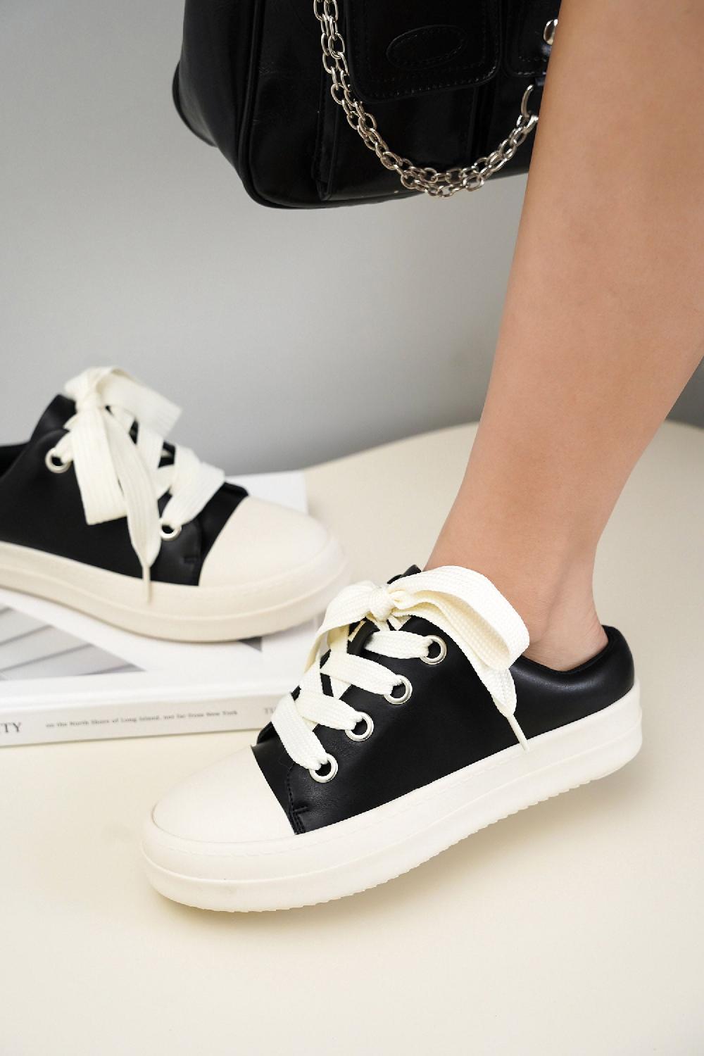 cape robbin Minette Slip On Lug Sole Thick Lace Sneaker - Black