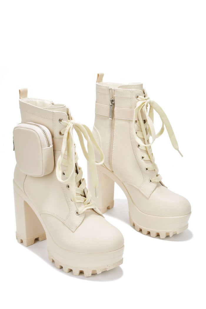 cape robbin Monik Round Toe Platform Block Heel Booties - Nude