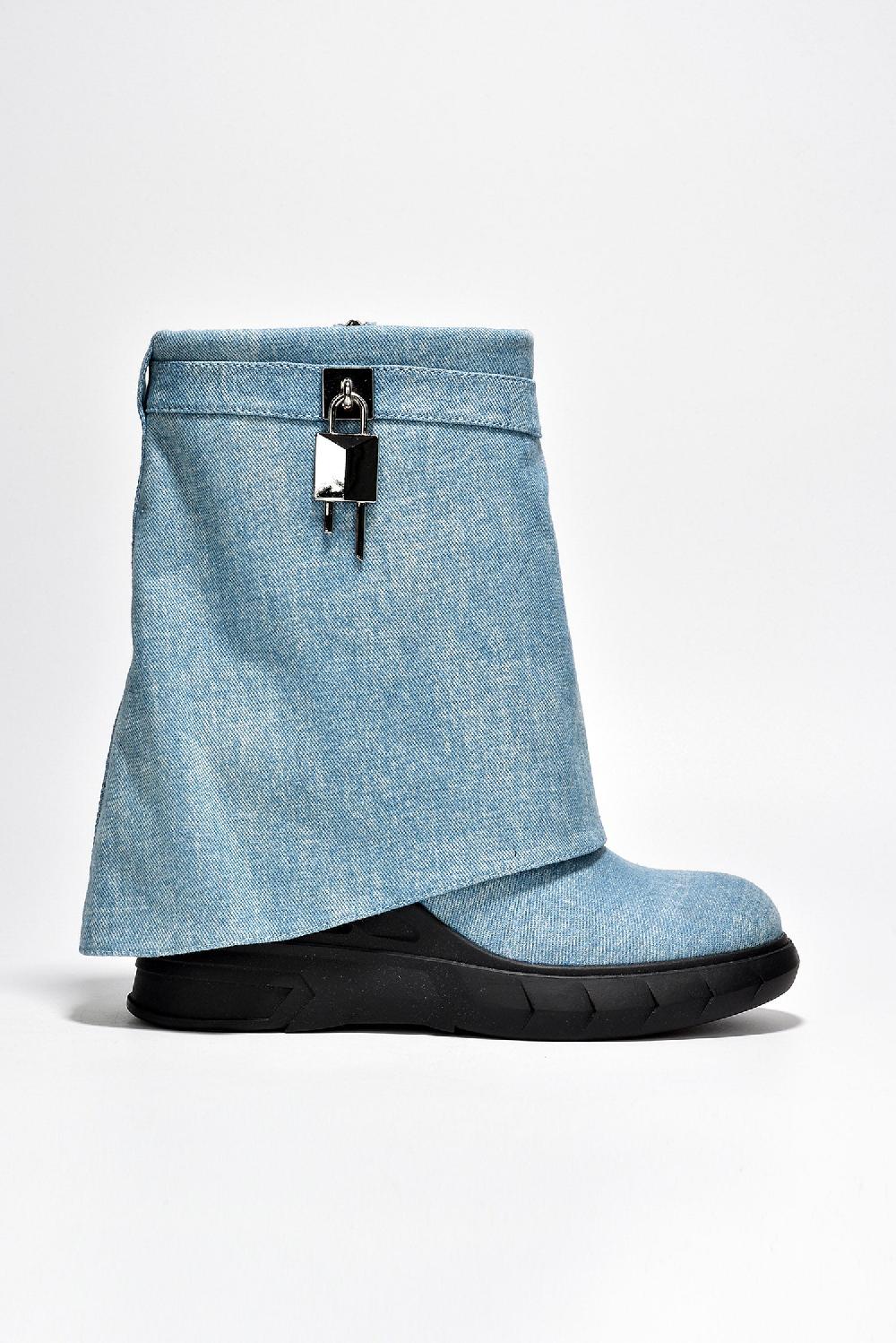 Cape Robbin Morae Round Toe Fold-Over Platform Boots - Denim