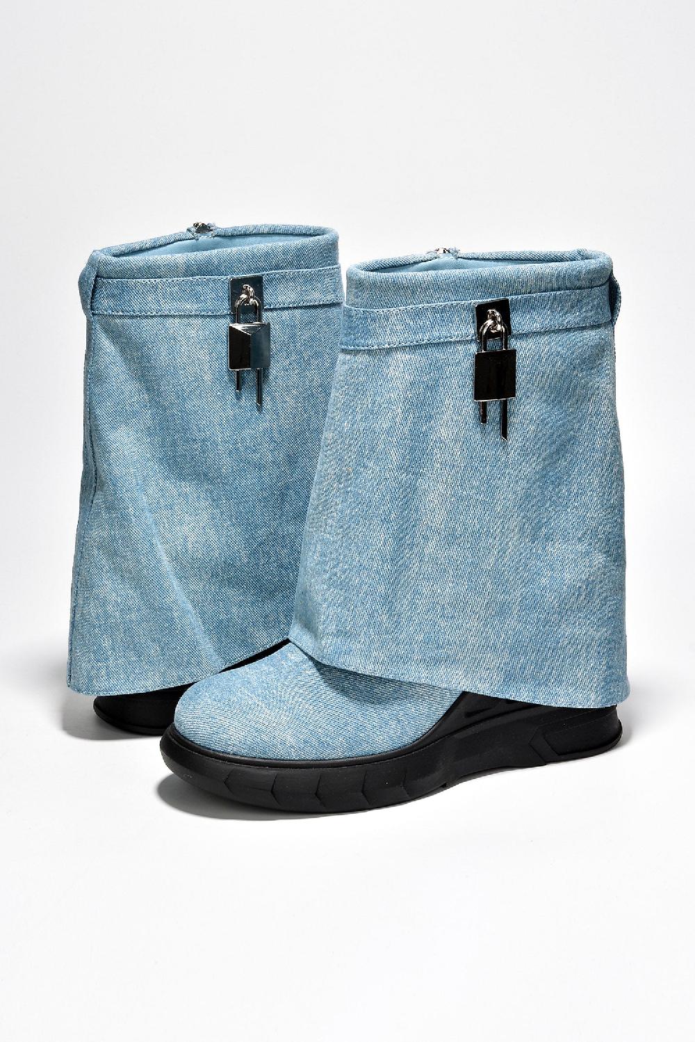 Cape Robbin Morae Round Toe Fold-Over Platform Boots - Denim