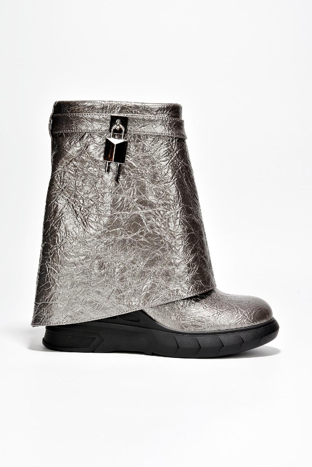 Cape Robbin Morae Round Toe Fold-Over Platform Boots - Silver
