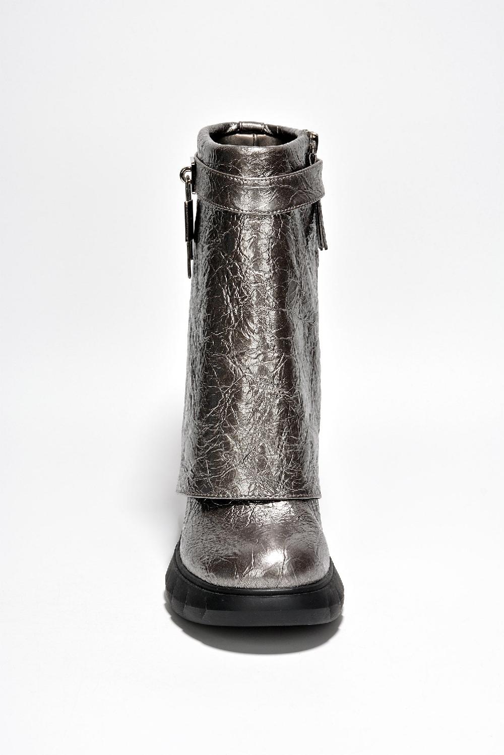 Cape Robbin Morae Round Toe Fold-Over Platform Boots - Silver