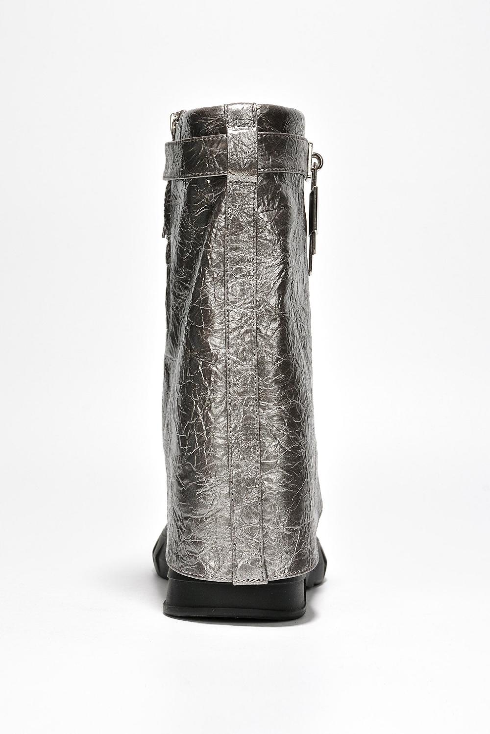 Cape Robbin Morae Round Toe Fold-Over Platform Boots - Silver