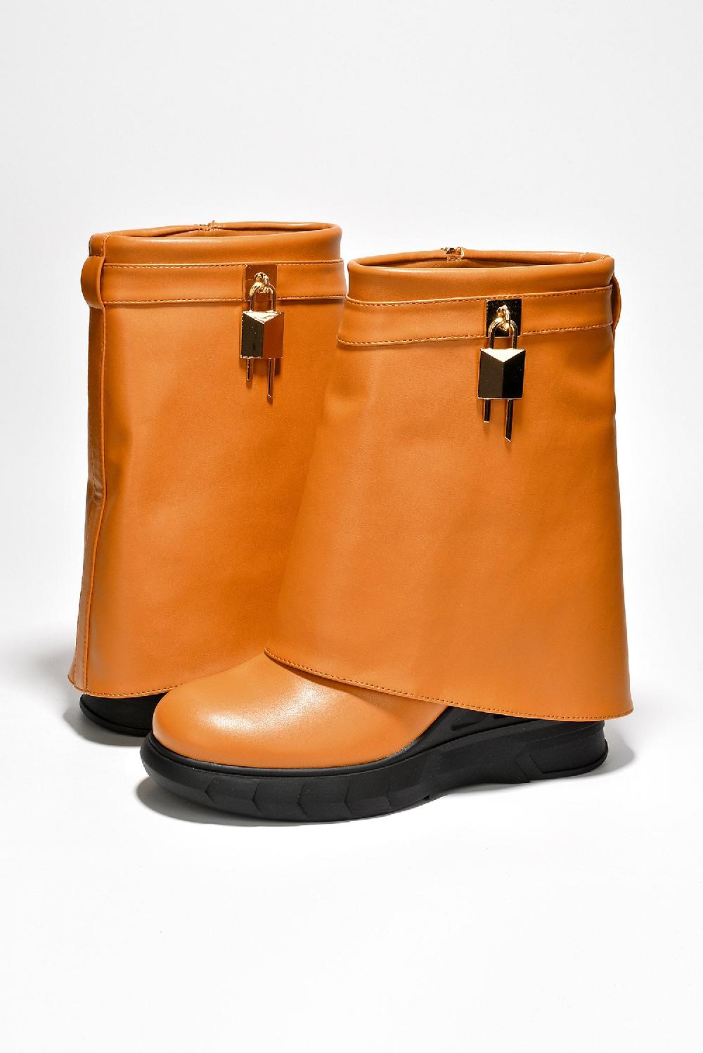 Cape Robbin Morae Round Toe Fold-Over Platform Boots - Tan