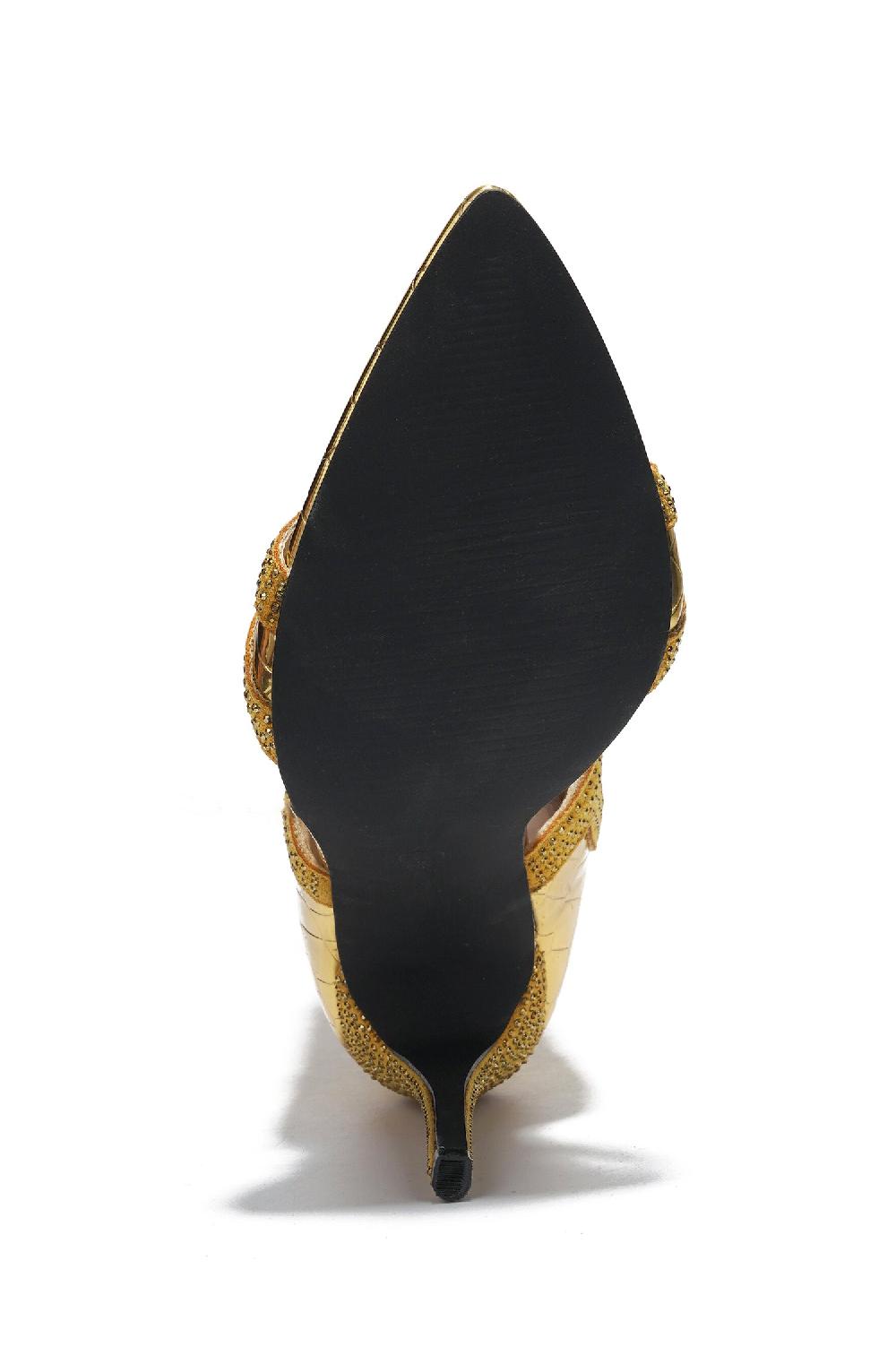 Cape Robbin Nanaye-2 Rhinestone Trim Open Toe High Heels - Gold