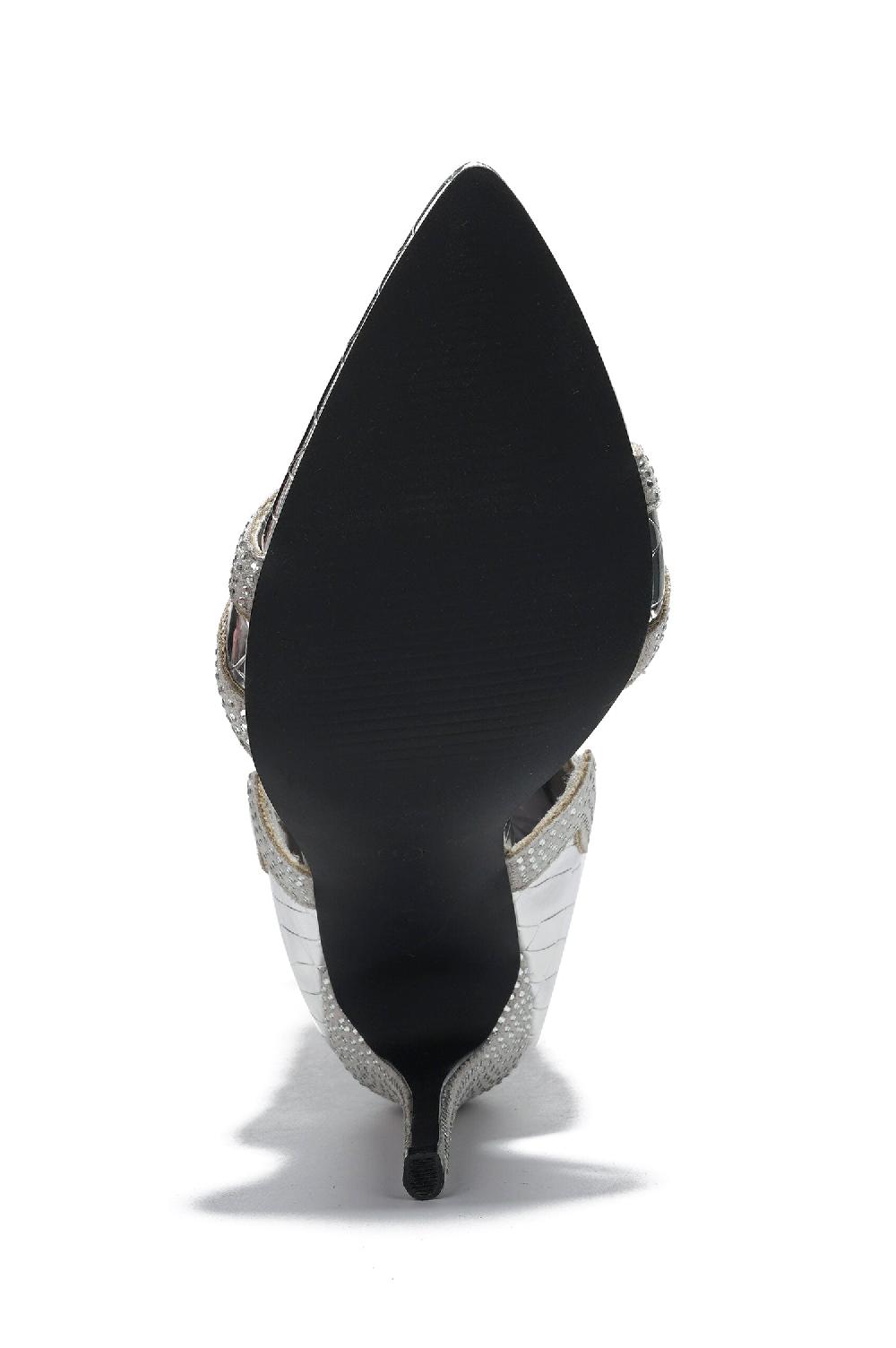 Cape Robbin Nanaye-2 Rhinestone Trim Open Toe High Heels - Silver