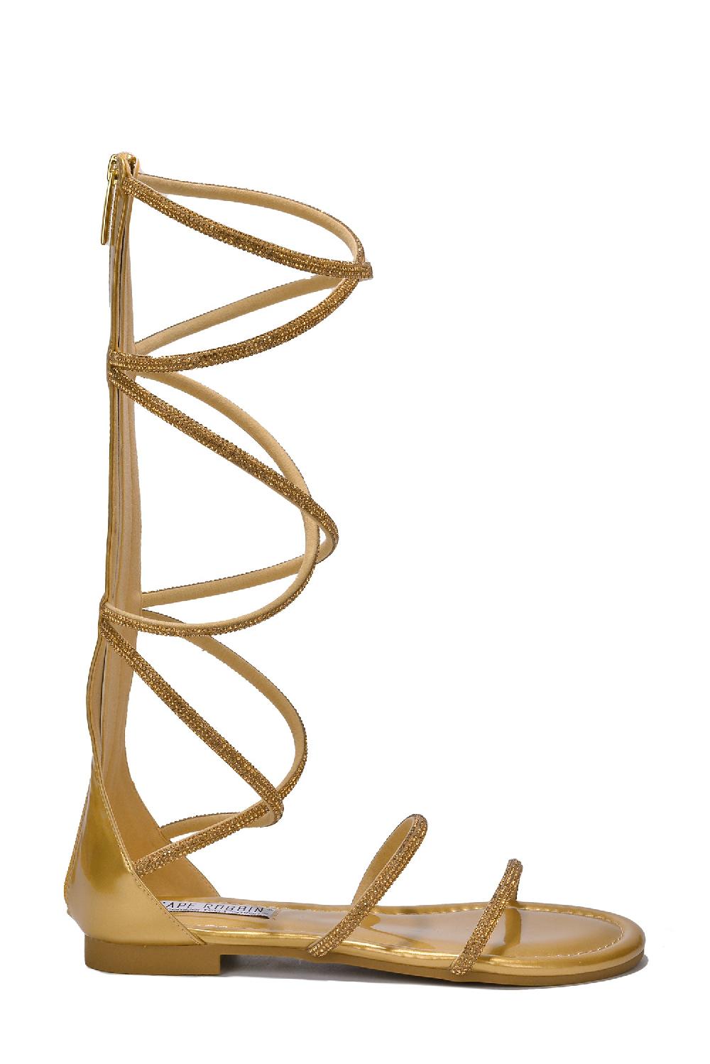 Cape Robbin Narina Rhinestone Round Toe Flat Sandals - Gold