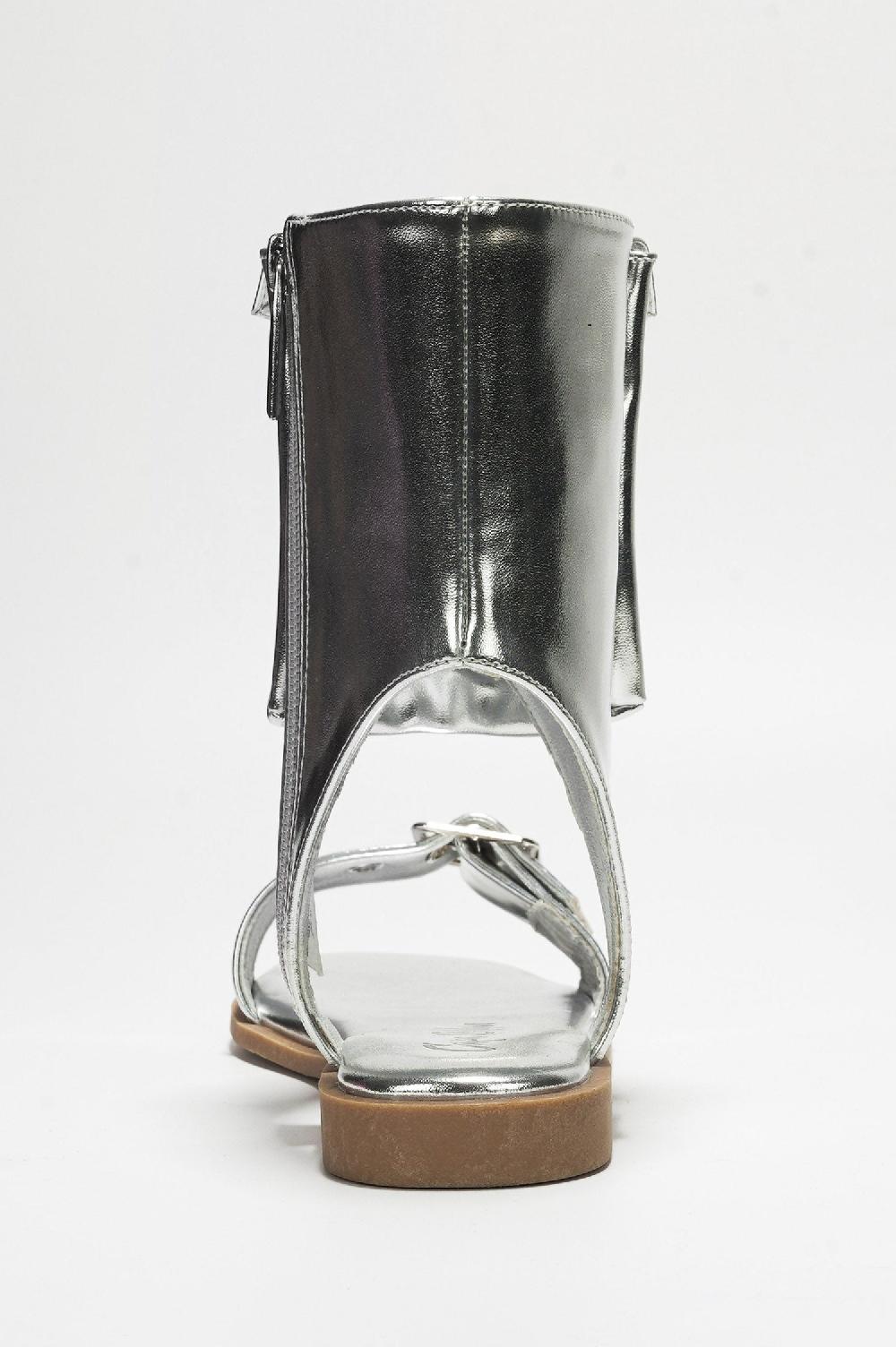 Cape Robbin Natalie Metallic Pouch Buckle Ankle Strap Square Toe Sandals - Silver