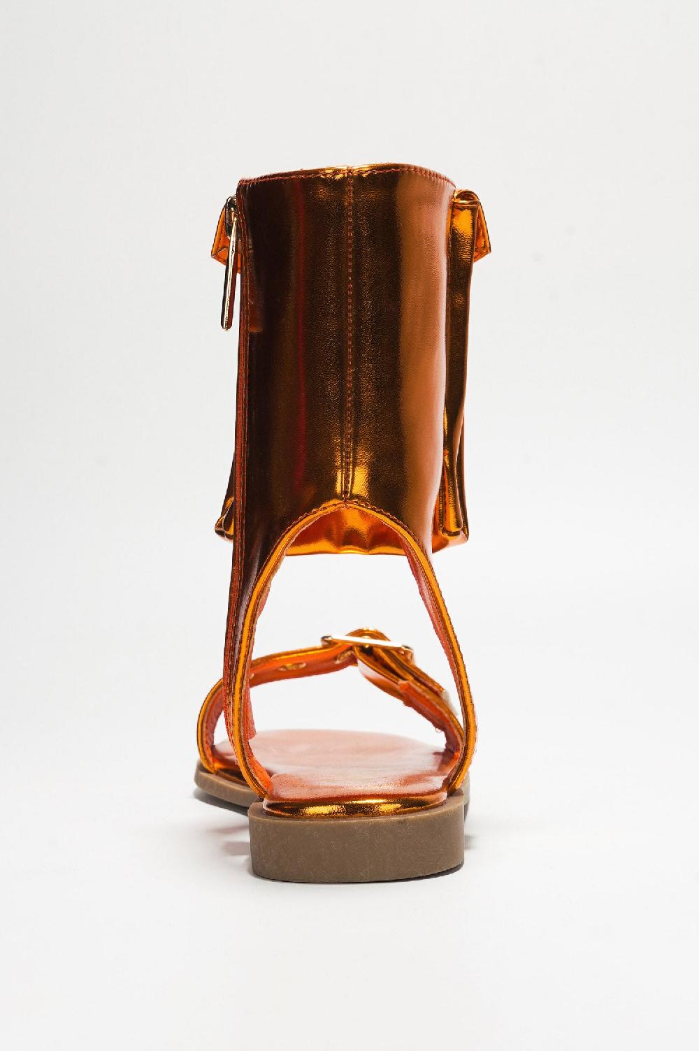 Cape Robbin Natalie Metallic Pouch Buckle Ankle Strap Square Toe Sandals - Orange