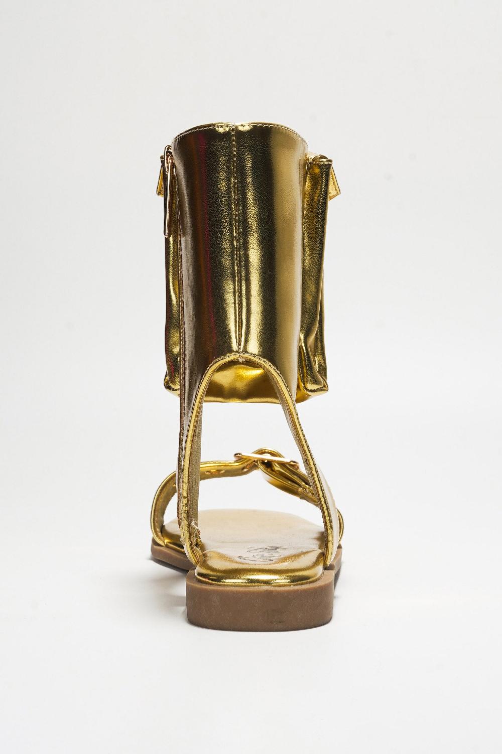 Cape Robbin Natalie Metallic Pouch Buckle Ankle Strap Square Toe Sandals - Gold