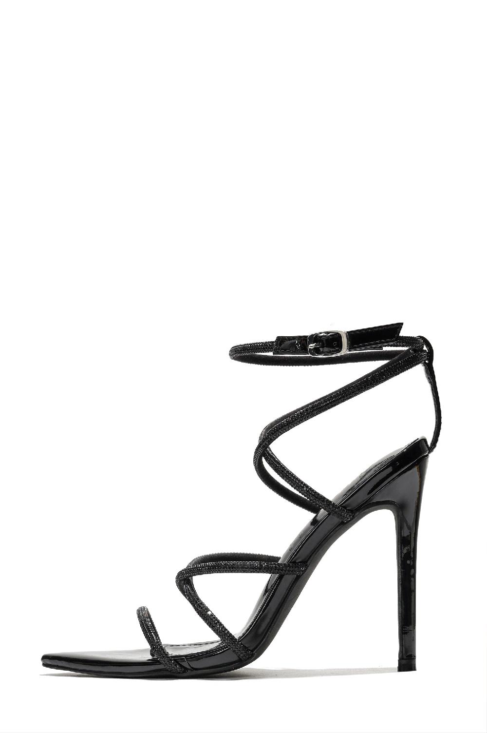 Cape Robbin Nettle Rhinestone Strappy Stiletto Heels - Black