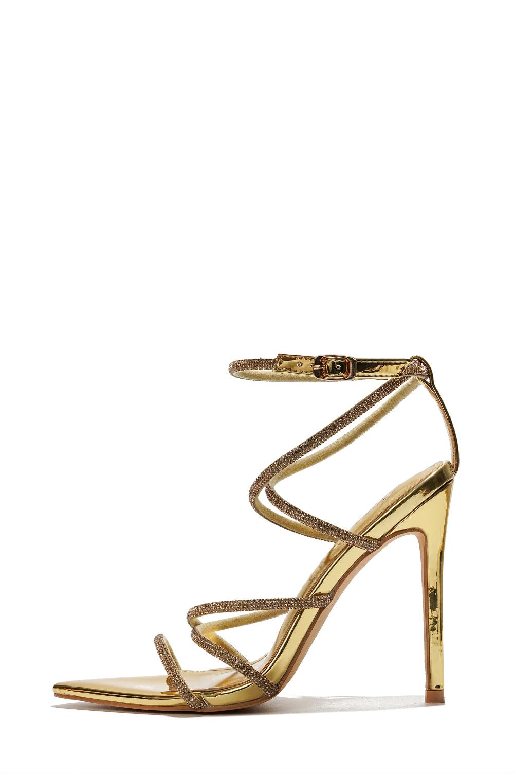 Cape Robbin Nettle Rhinestone Strappy Stiletto Heels - Gold