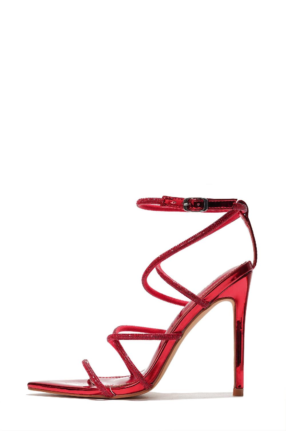 Cape Robbin Nettle Rhinestone Strappy Stiletto Heels - Red