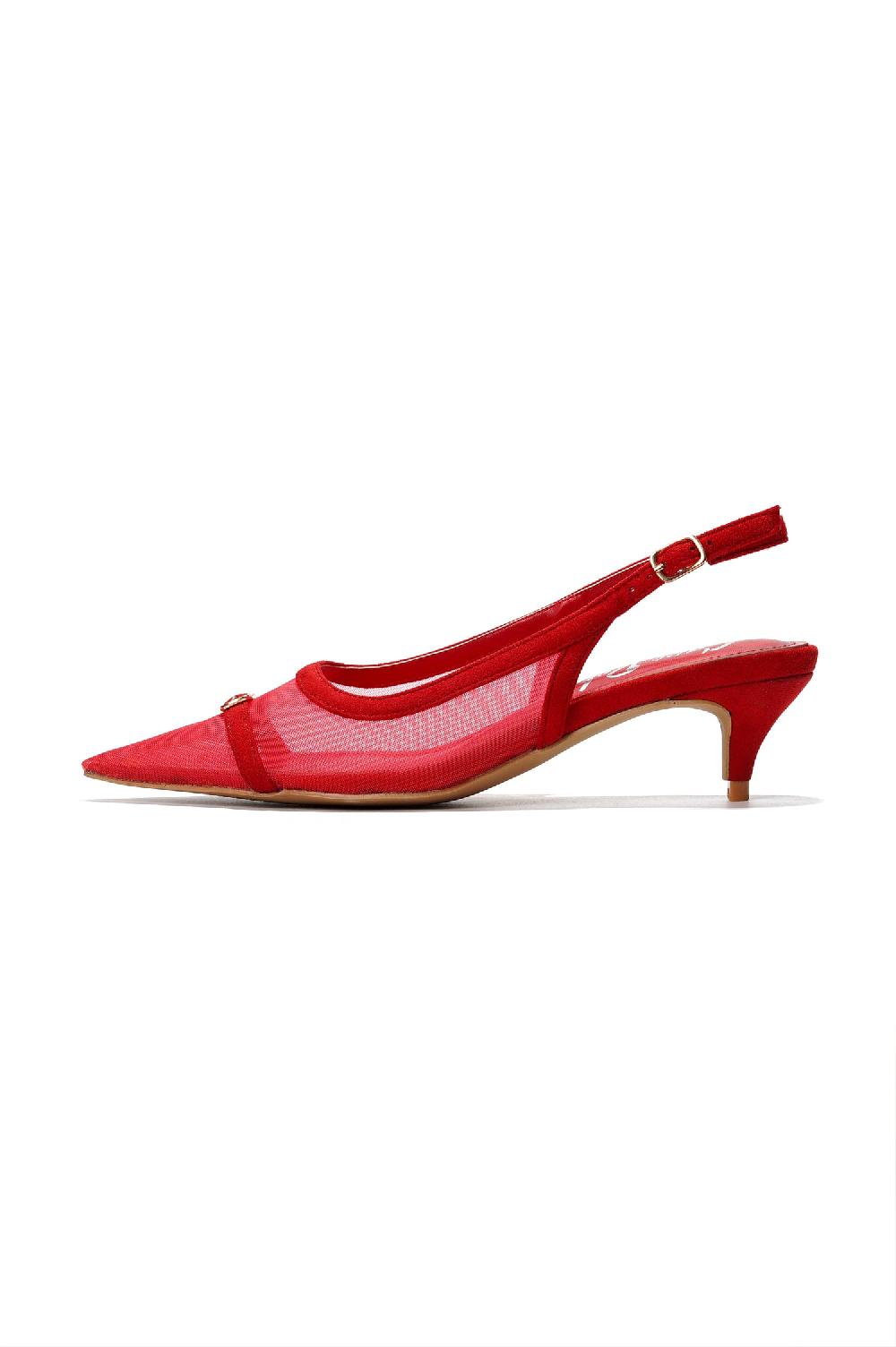 Cape Robbin Ninnetta Mesh Slingback Kitten Heels - Red