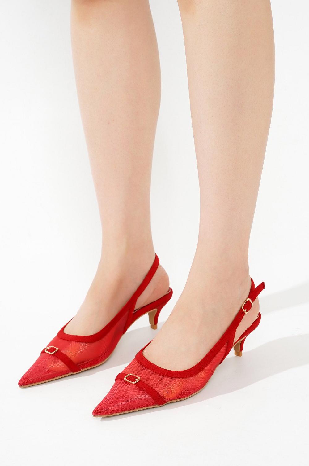 Cape Robbin Ninnetta Mesh Slingback Kitten Heels - Red