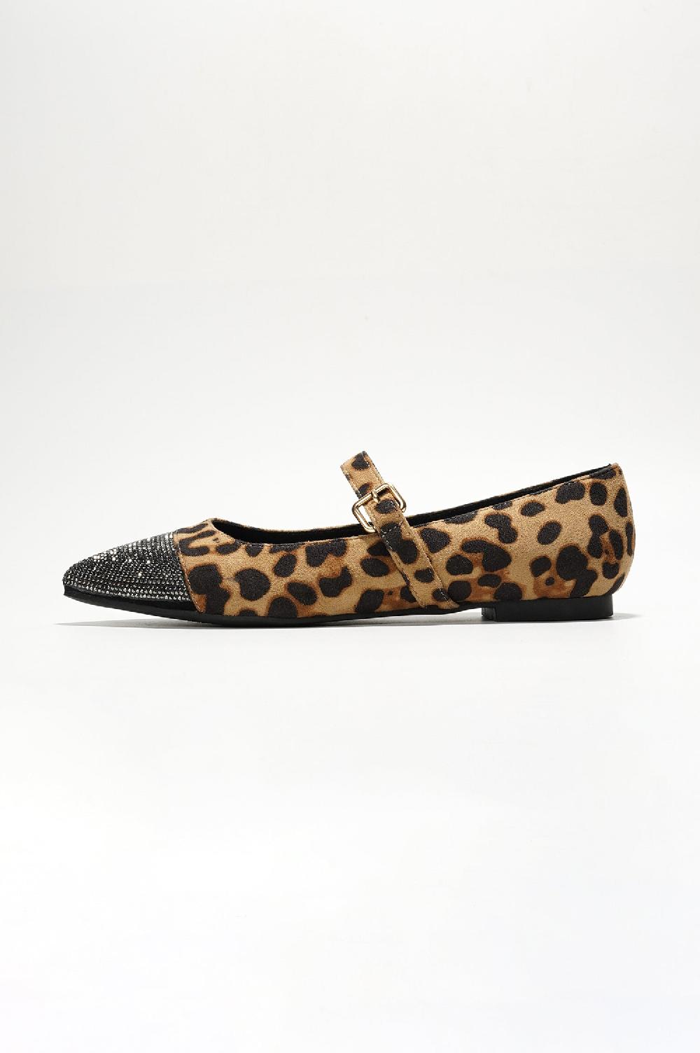 Cape Robbin Nitin Rhinestone Pointed Toe Mary Jane Flats - Leopard
