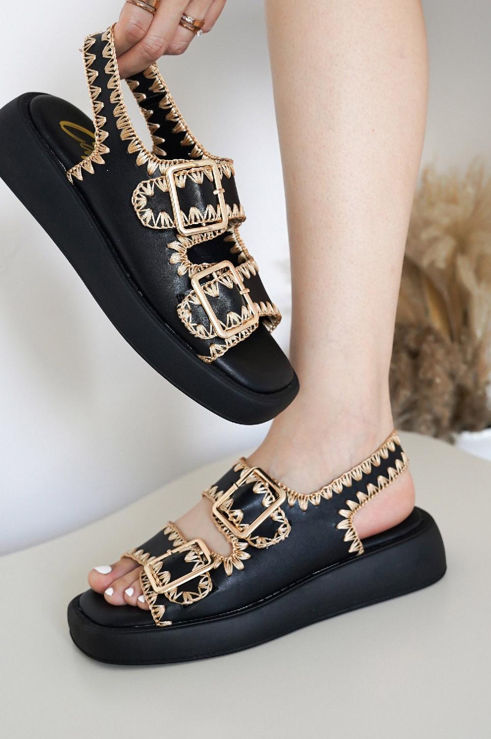 cape robbin Ofilia Sling Back Open Toe Buckle Sandals - Black