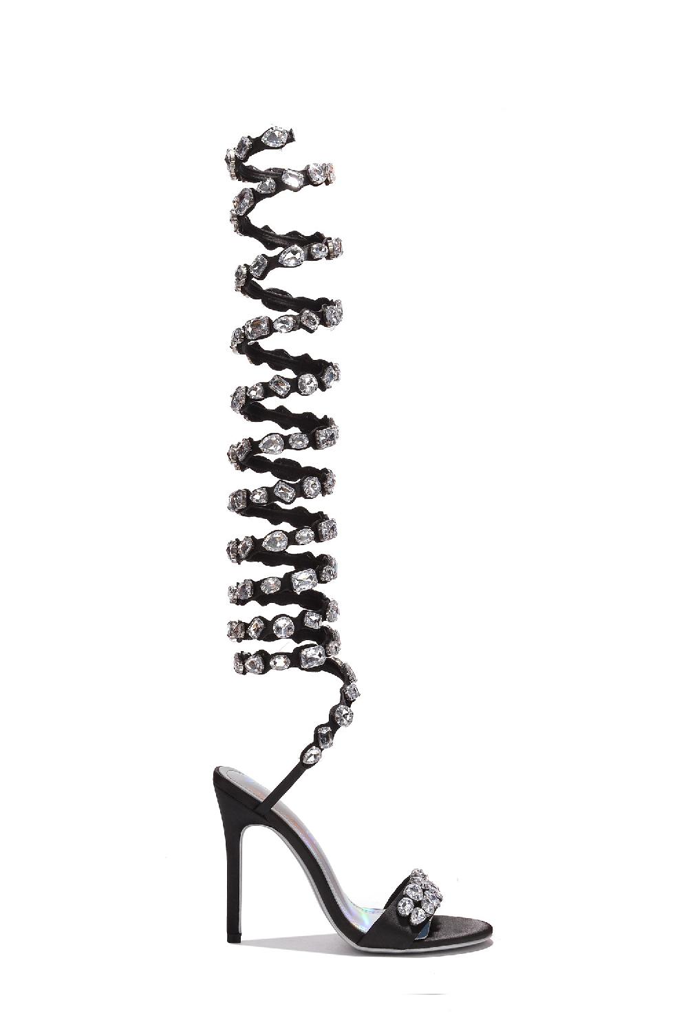 Cape Robbin Panus Gem Embellished Wrap Around High Heels - Black