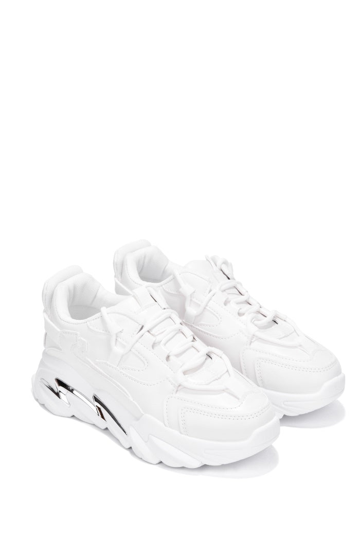 Cape Robbin Preeti Round Toe Chunky Lug Low Cut Sneakers - White