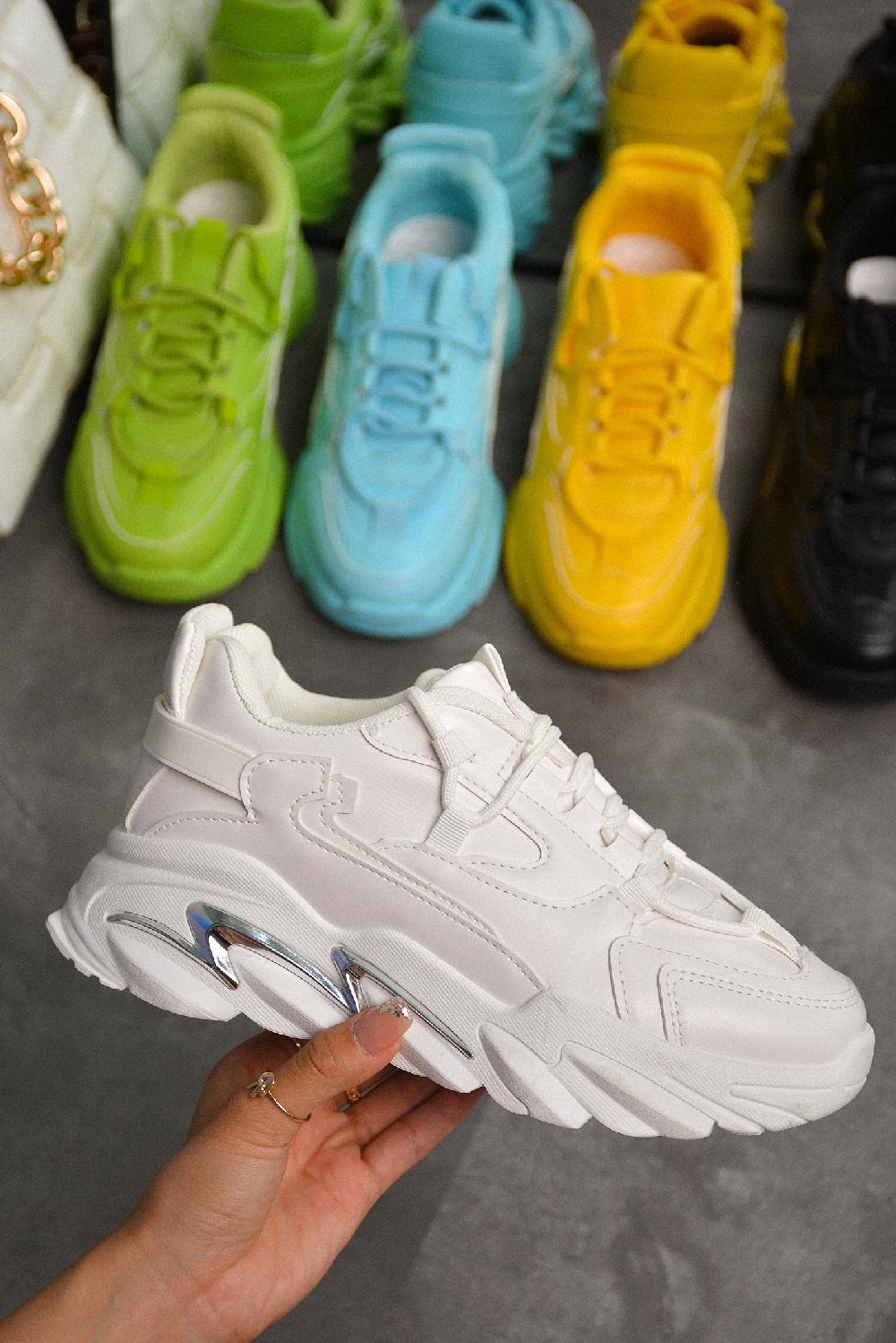 cape robbin Preeti Round Toe Chunky Lug Low Cut Sneakers - White