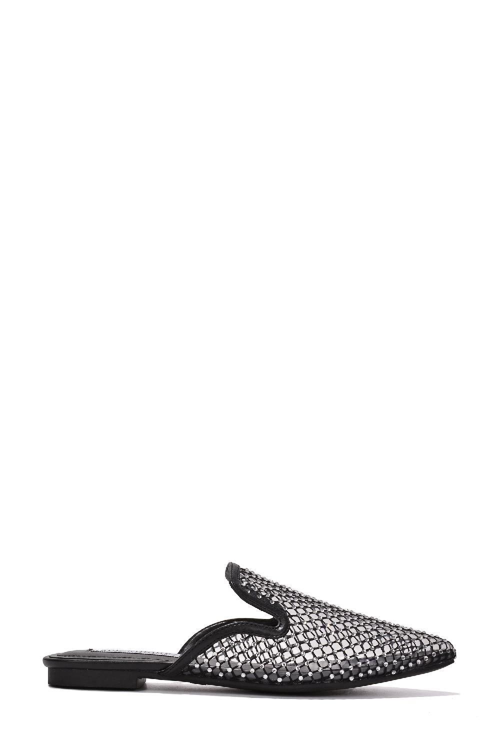 Cape Robbin Princle Rhinestone And Mesh Detail Pointed Toe Flats - Black