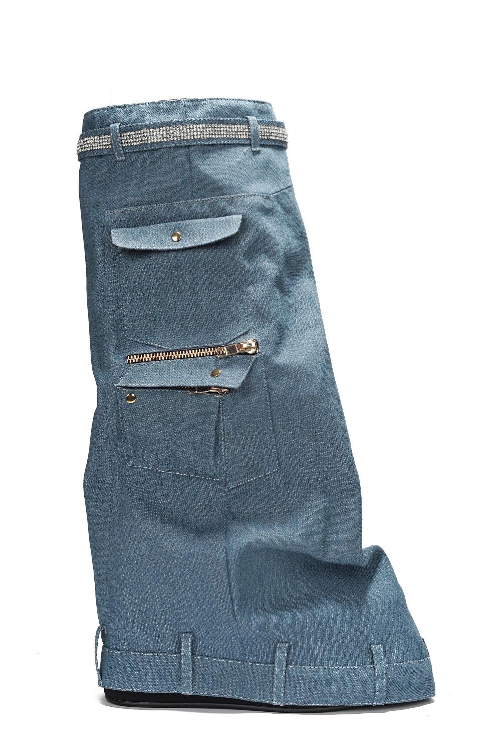 Cape Robbin Pueblo Rhinestone Fold Over Denim Boots