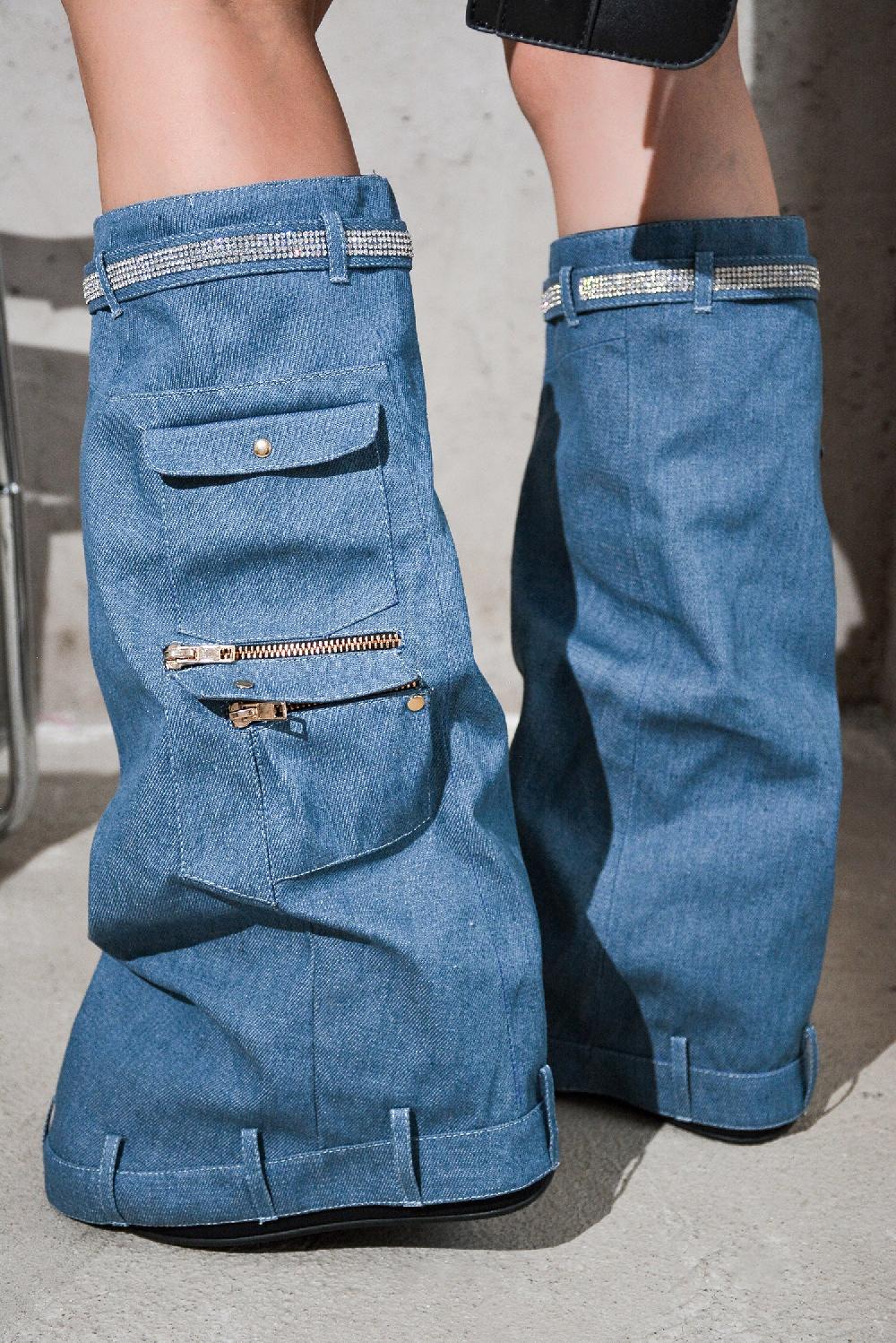 cape robbin Pueblo Rhinestone Fold Over Denim Boots