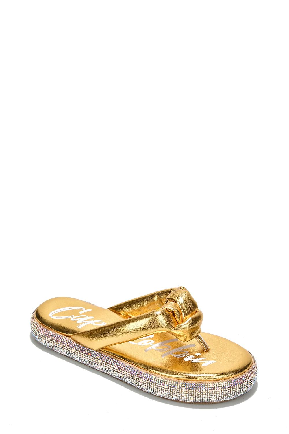 Cape Robbin Puffup Rhinestone Coated Puffy Sandals - Gold