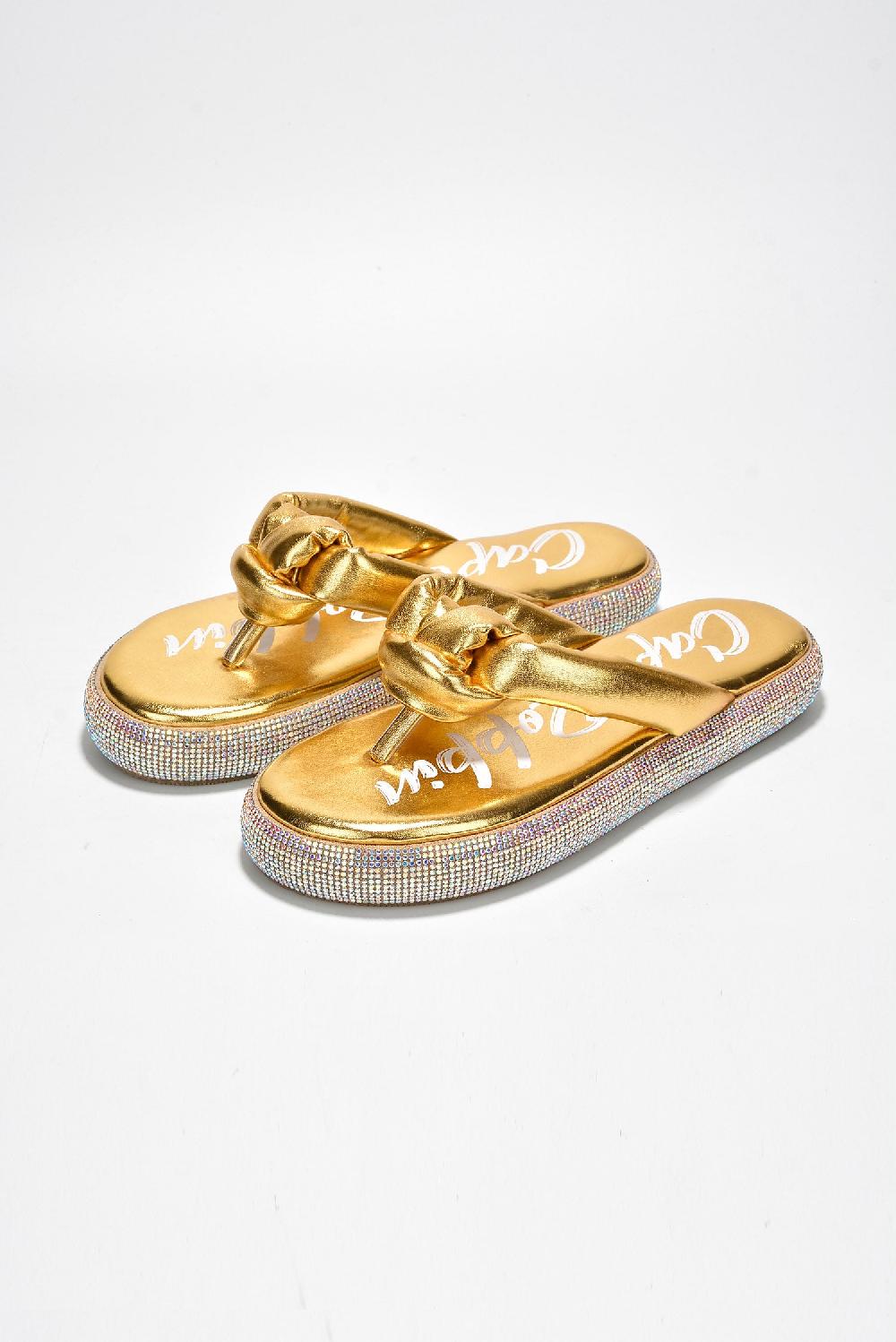 Cape Robbin Puffup Rhinestone Coated Puffy Sandals - Gold