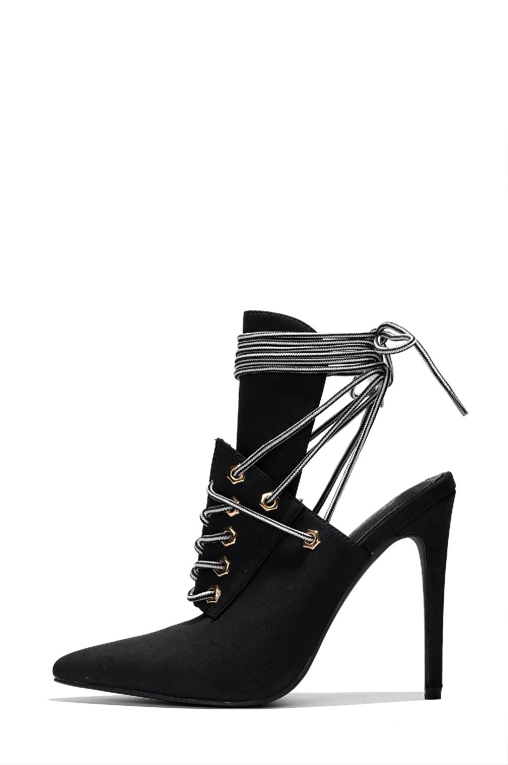 Cape Robbin Raphaela Lace-up Chic Stiletto Heels - Black