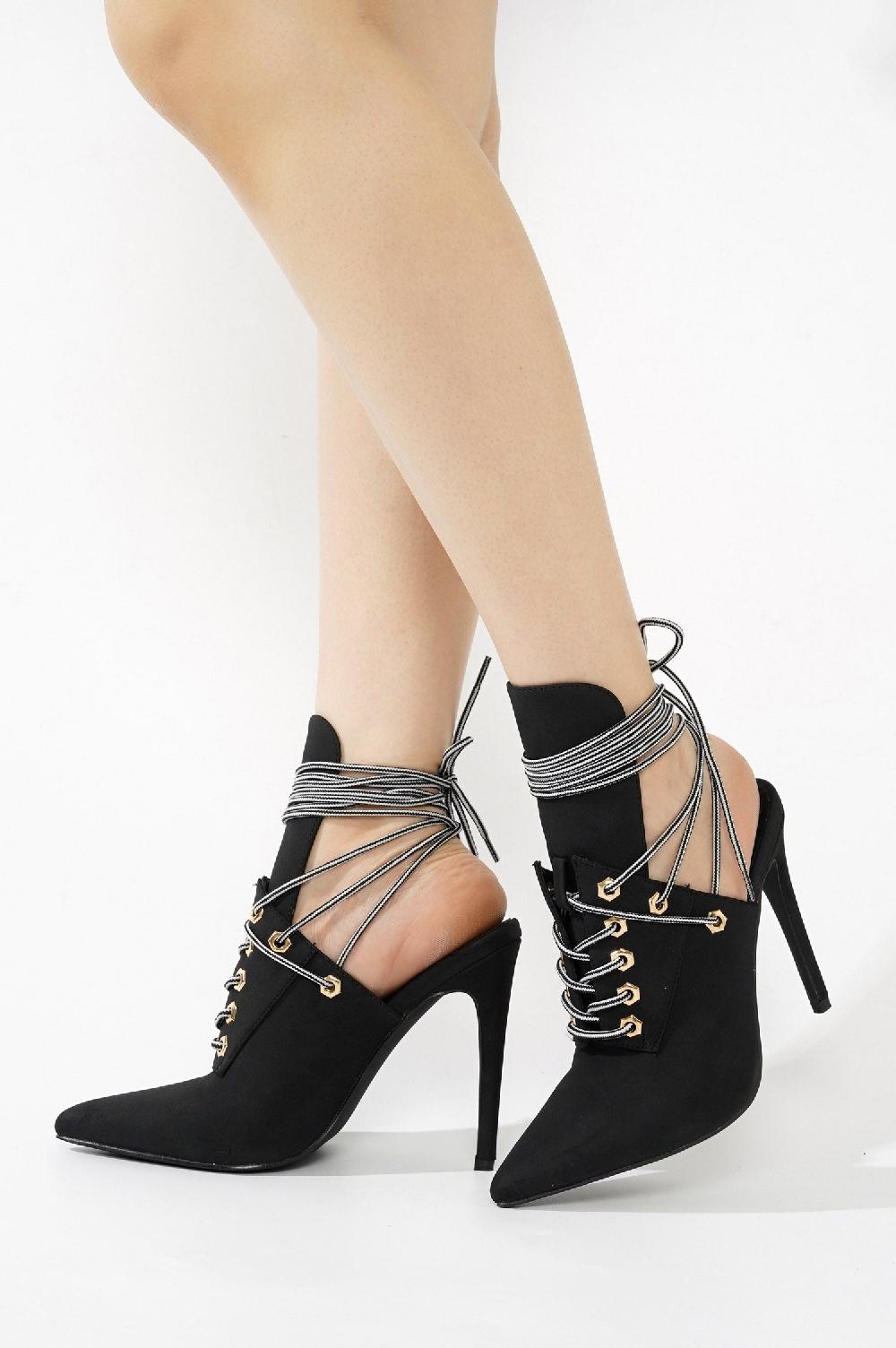 Cape Robbin Raphaela Lace-up Chic Stiletto Heels - Black
